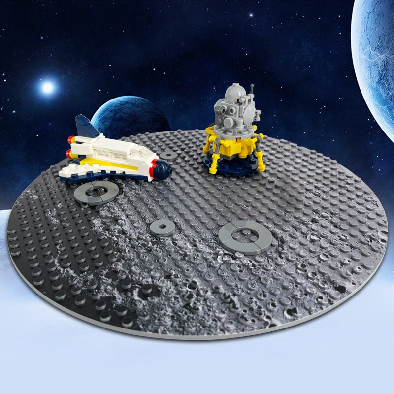 싱글 그레이 우주선 베이스플레이트, 사각형 32x32 도트 벽돌, 둥근 우주 달 베이스 플레이트 빌딩 블록, DIY 어린이 장난감